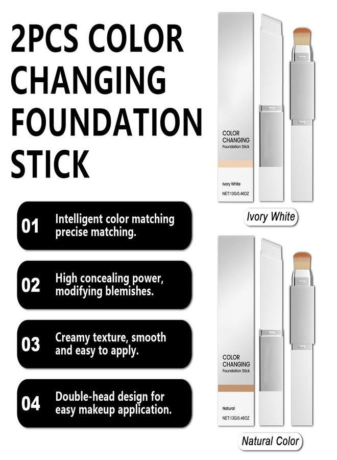 Charunee 2pcs Blanc Cover Stick, Blanc Cover Cream Stick V White, Dual-Ended Full Coverage Color-Changing Korean Foundation V Sticks with Brush, Makeup Base for Flawless Look (Ivory White & Natural Color) - Image 2